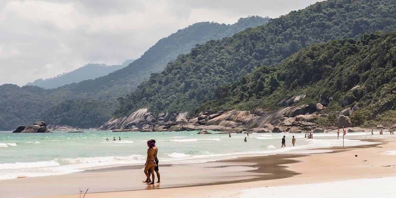 White sand beach lined with Atlantic Forest on Ilha Grande
