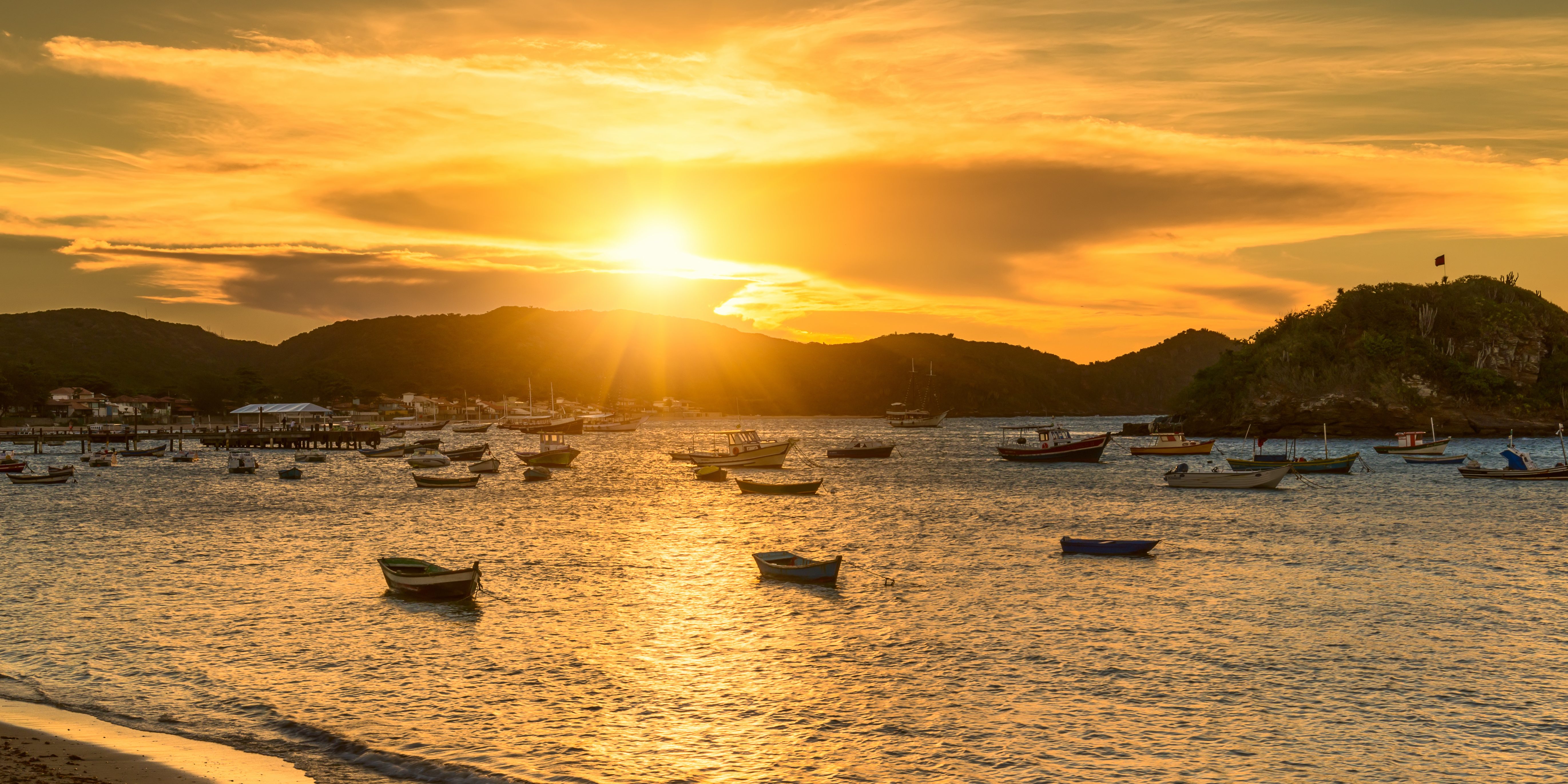 Sunset from the sea over Costa Verde, Ilha Grande